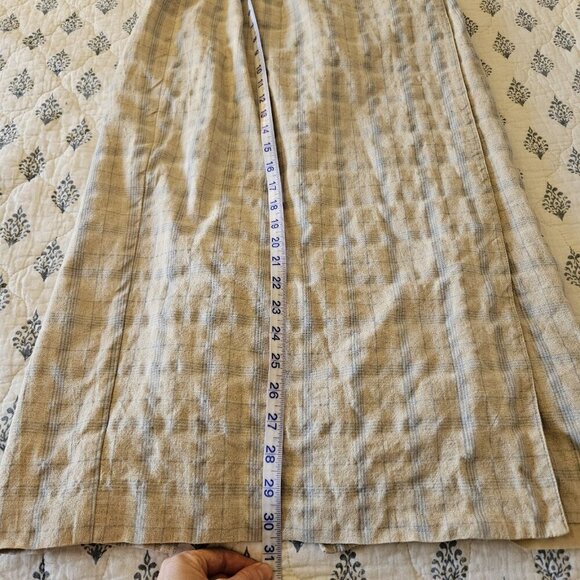Vintage Talbots Linen Blend Wrap Skirt Size 8 Blue Beige Check Plaid Midi USA - Picture 11 of 14